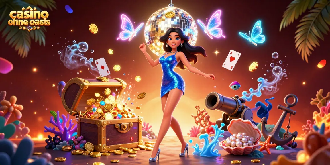Experience casino ohne oasis with vibrant 3D visuals of glamorous players surrounded by gaming elements.
