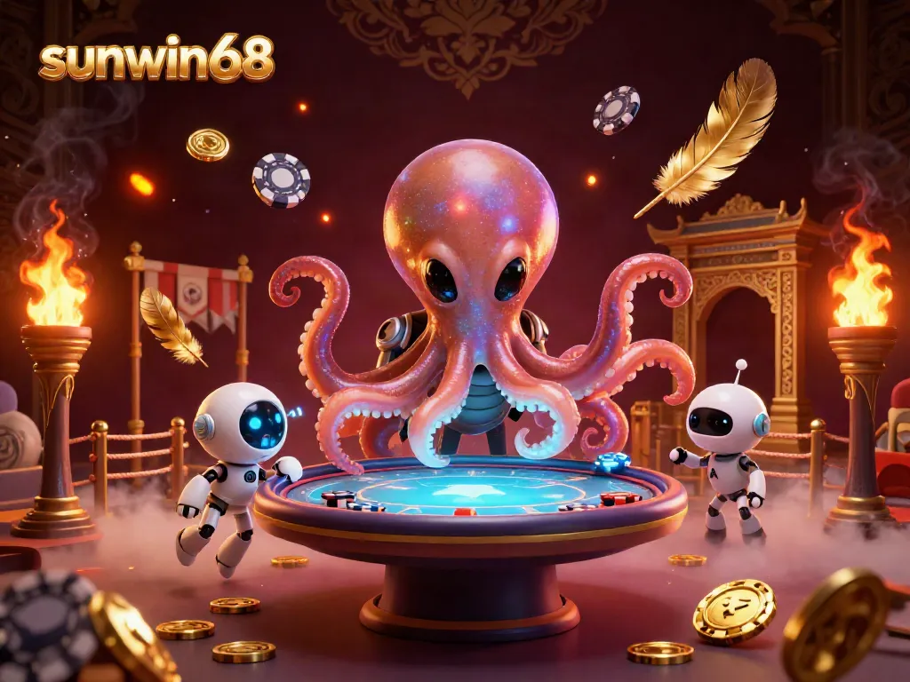 Engage with games at sunwin68 under the vibrant atmosphere of a 3D alien octopus dealing poker.