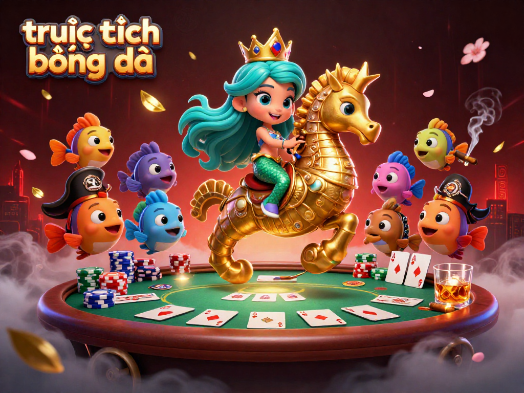 Experience trực tiếp bóng đá action with vibrant mermaid and seahorse characters amid a lively casino scene.