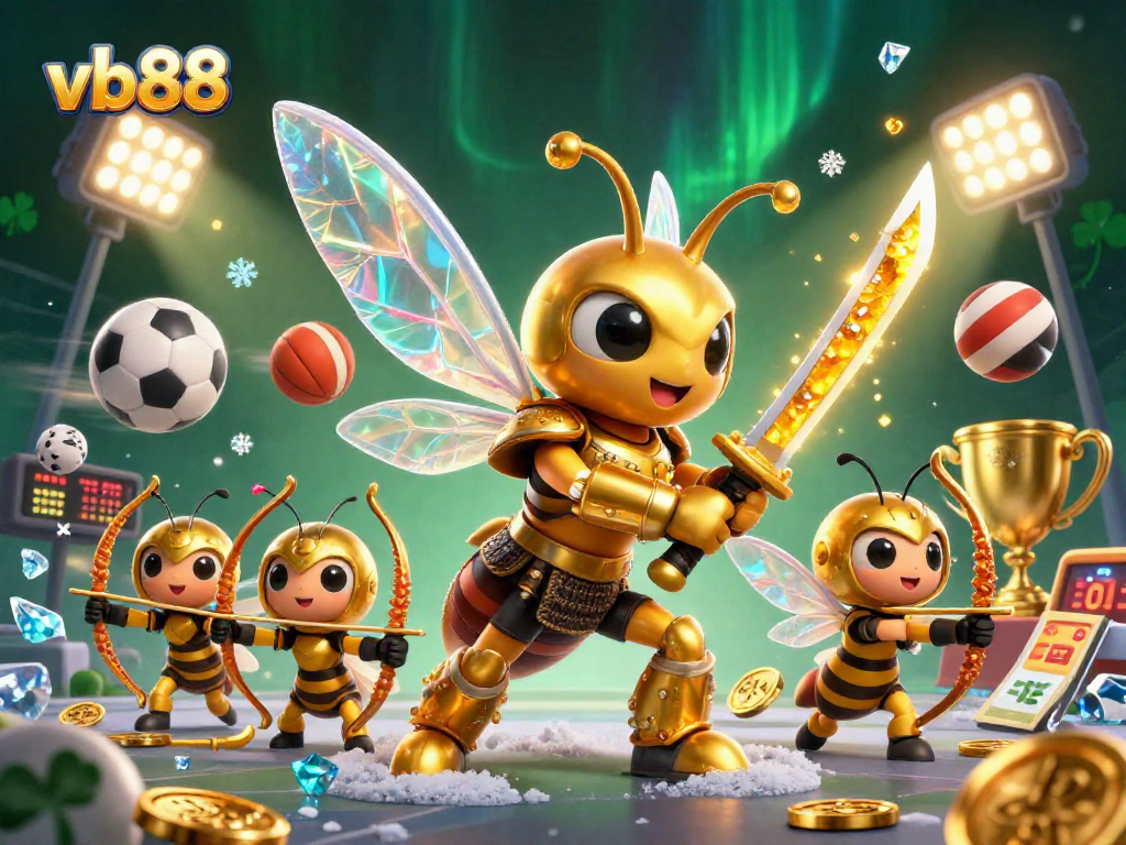 Venture into vb88’s vibrant gaming scene with a buzzing hornet and golden sports elements.