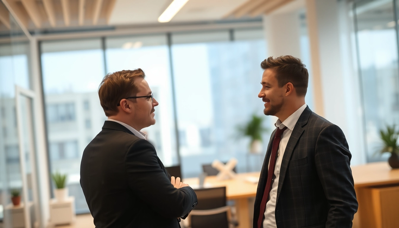 Headhunter berät Kandidaten in einem modernen Büro, während sie über Karrieremöglichkeiten sprechen.