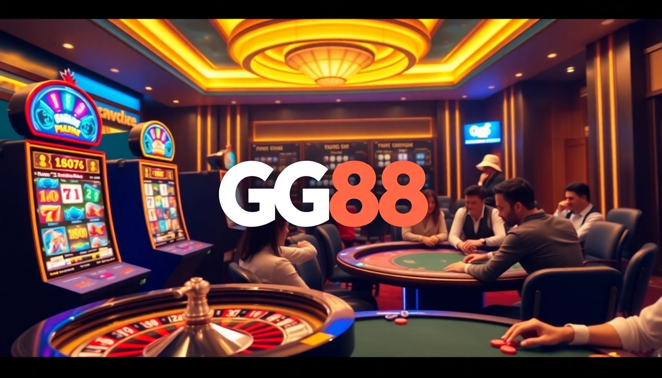 GG88 online gaming interface showcasing vibrant slots, roulette, and poker for an exciting gambling experience.