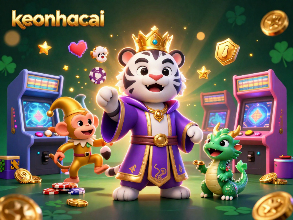 Engage with keonhacai through a vibrant 3D casino scene showcasing energetic characters and dynamic gaming elements.