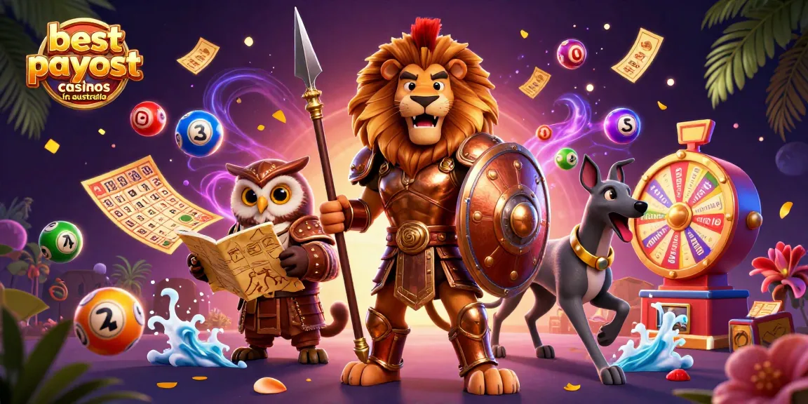 Discover the best payout casinos in Australia with a vibrant gaming illustration.