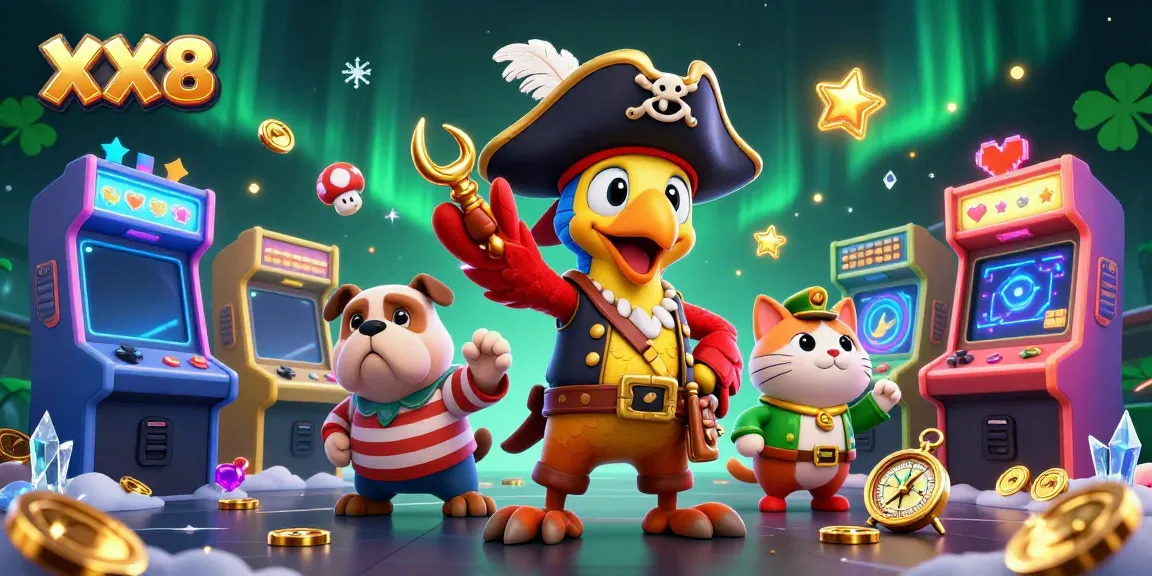 Engage in winning strategies at XX8 with colorful games and dynamic characters in a cinematic casino scene.