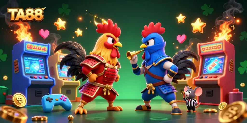 TA88 showcases thrilling rooster battles in an energetic casino-style arena.