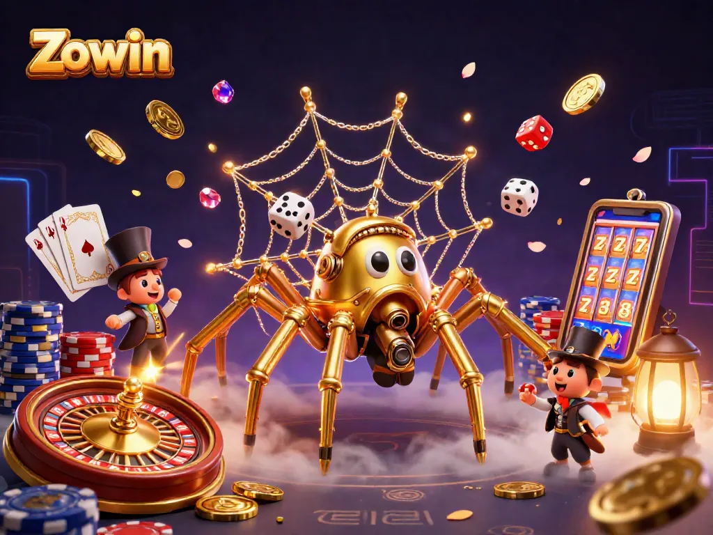 Zowin captures the thrill of gambling with an engaging steampunk scene filled with intricate game elements.