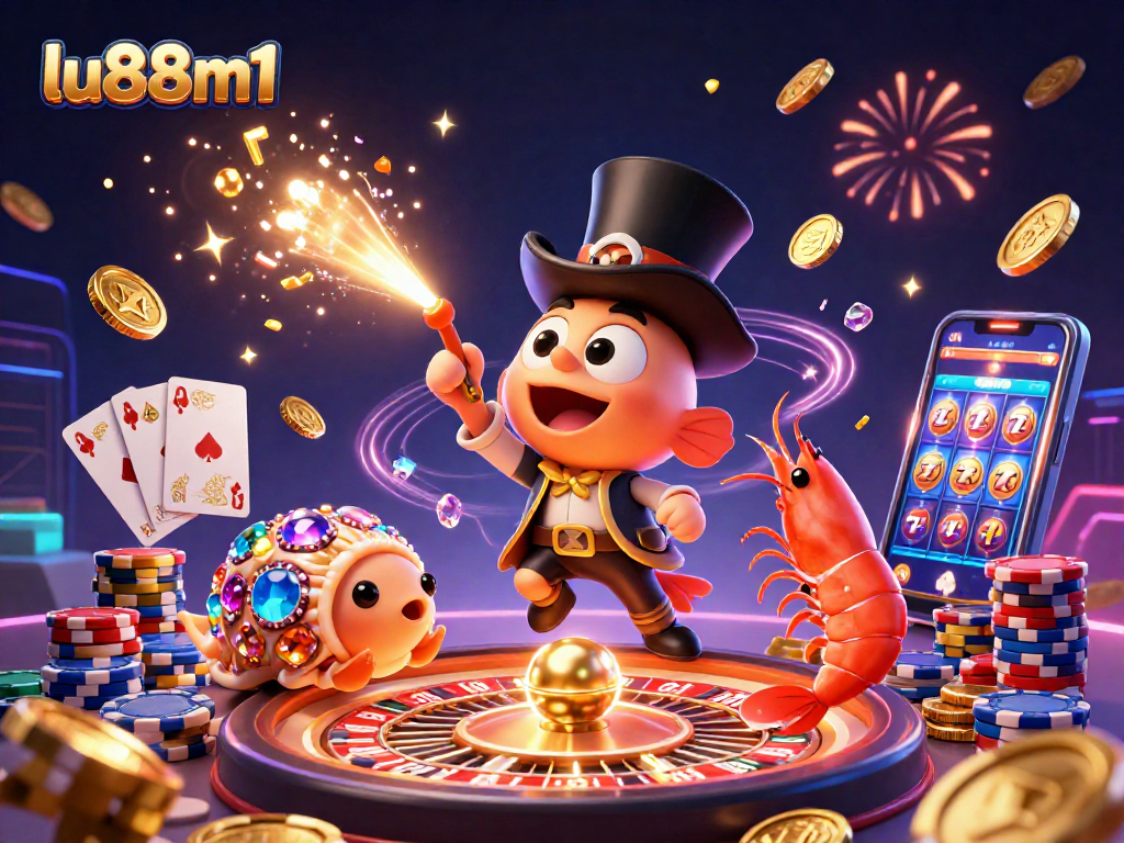 Engage in thrilling gameplay at lu88m1 with stunning casino visuals featuring characters and golden treasures.