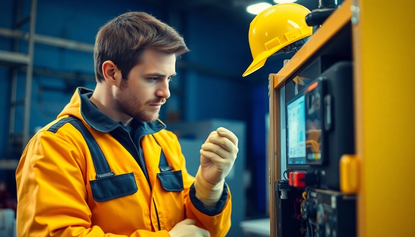 Fachkraft beim prüfen der ortsveränderlichen elektrischen Betriebsmittel in einer sicheren Umgebung.