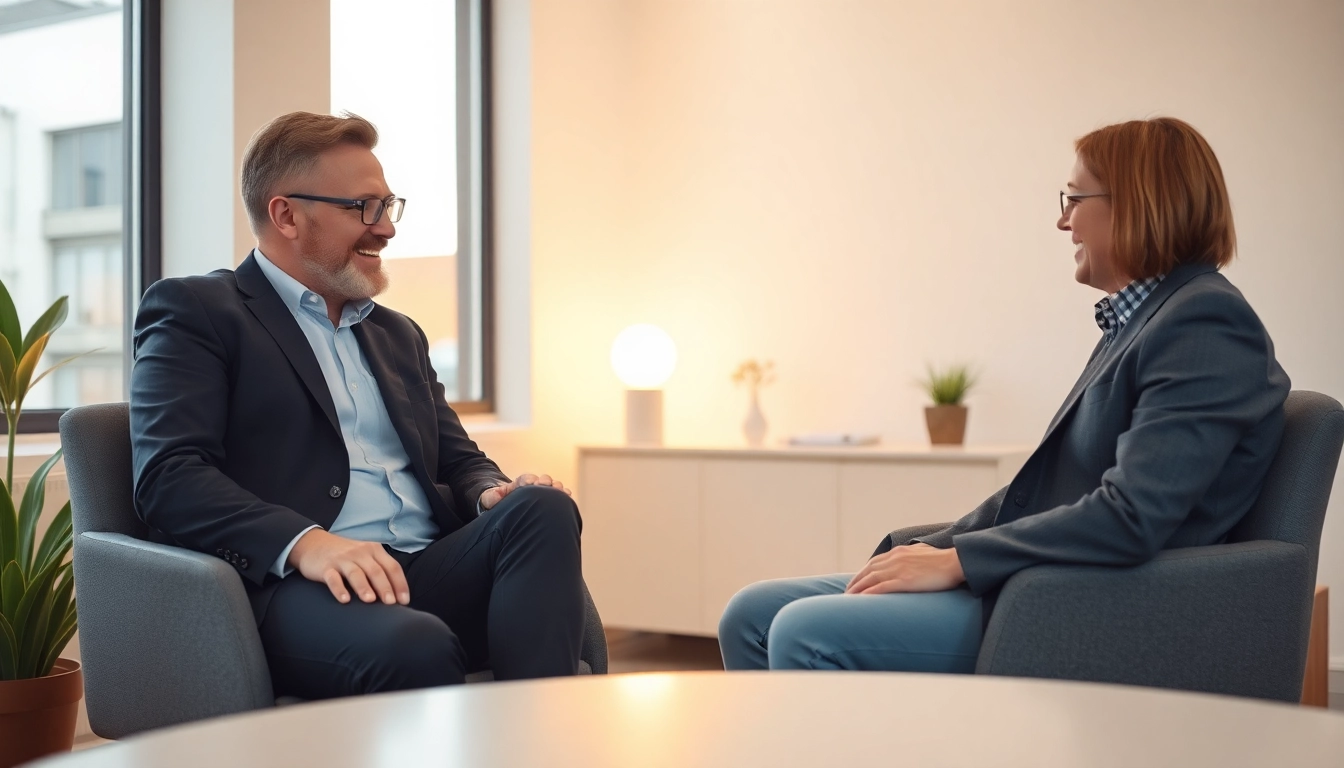 Executive Coaching für die Jobsuche – Coach unterstützt Klienten in einem modernen Umfeld.