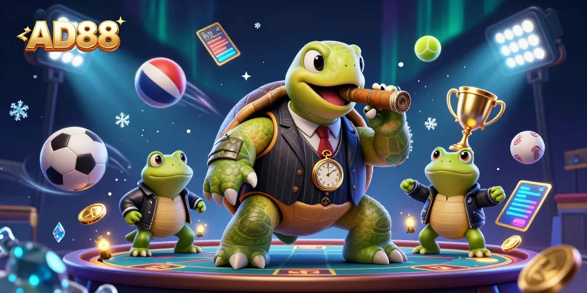 Experience thrilling sports betting action at AD88 with a colorful scene of engaging characters and dynamic elements.