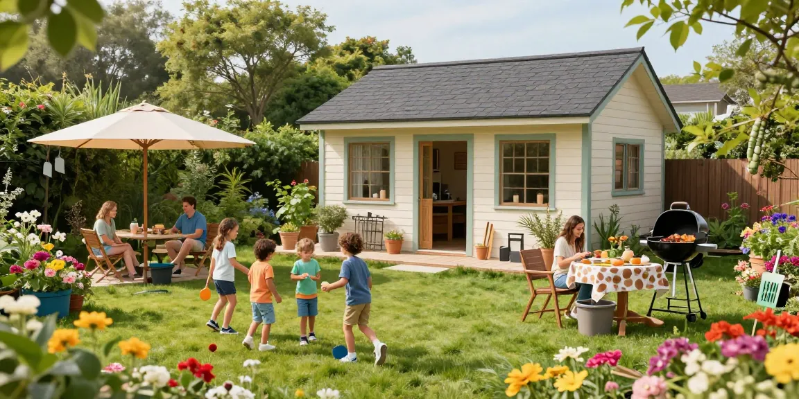 Gemütliches Gartenhaus von McGarden24 im blühenden Garten, ideale Erholungsstätte für Familien und Freunde, um Gartenhäuser zu genießen.