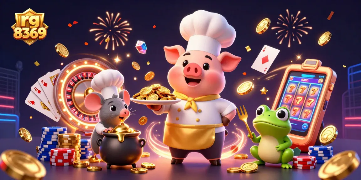 Join the excitement at rg 8369 as the chef pig serves gold coins surrounded by casino elements.