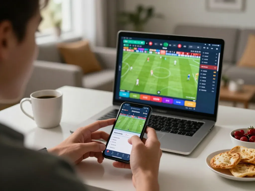 Engaging with 7m-7m sports betting app on smartphone at home