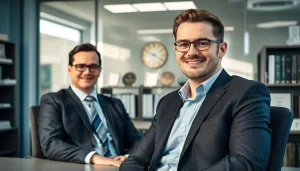 Headhunter Hagen führt ein professionelles Gespräch mit einem Kandidaten in einem modernen Bürosetting.