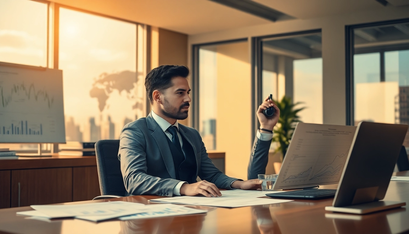 Professioneller Headhunter Finance in modernem Büro, der Finanzdaten analysiert.