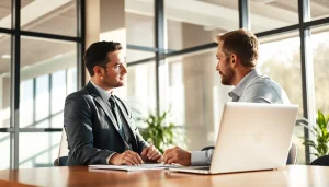 Headhunter Wiesbaden berät Klienten in modernem Bürosetting.