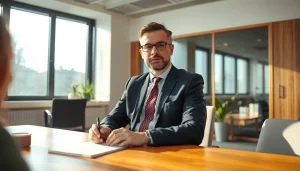 Professioneller Headhunter Karlsruhe führt Beratungsgespräch in modernem Büro.