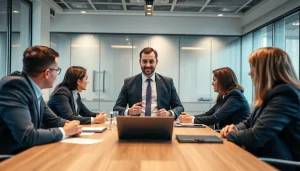 Headhunter Geschäftsführer leitet ein erfolgreiches Teammeeting, das Vertrauen und Professionalität ausstrahlt.