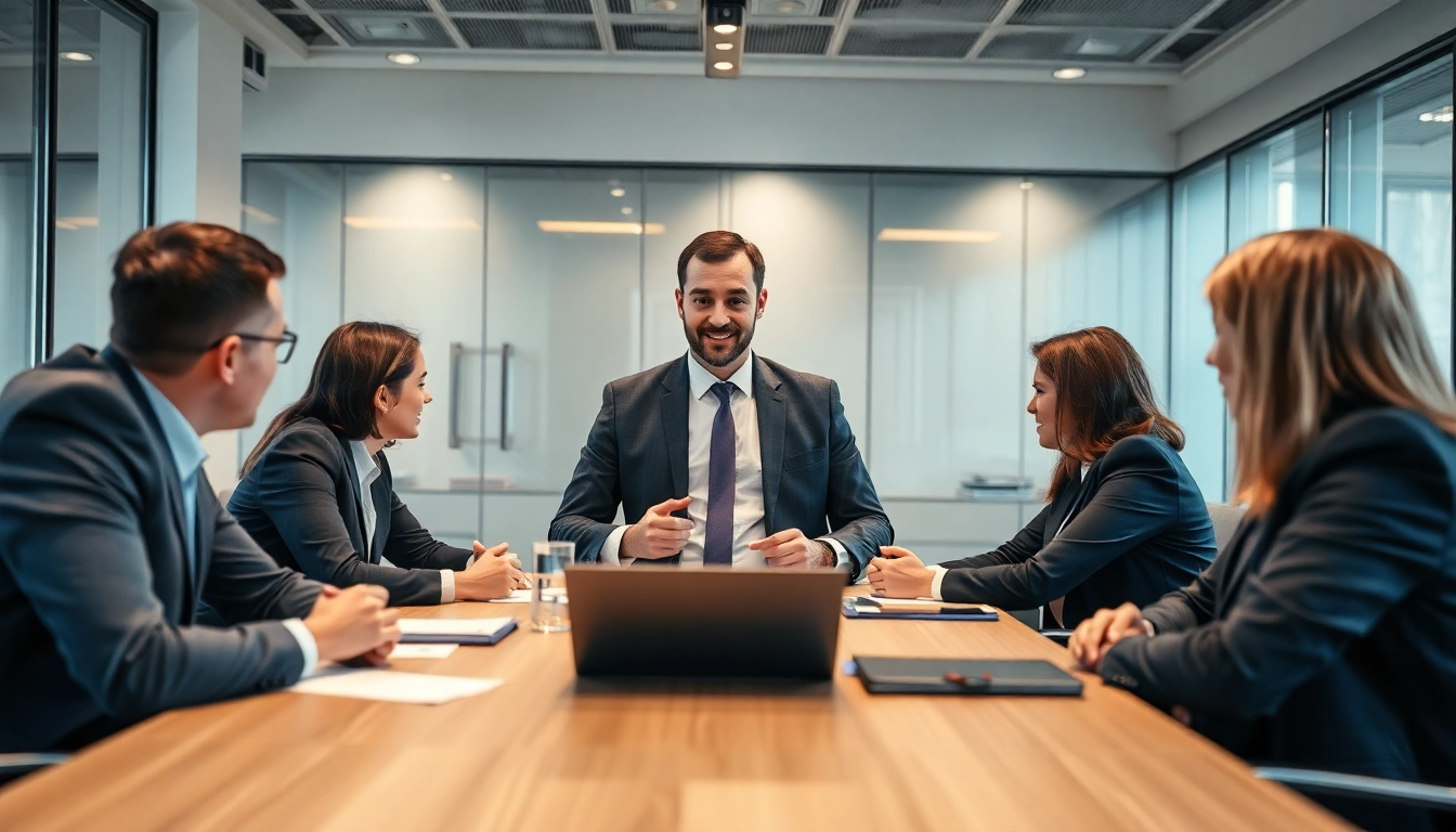 Headhunter Geschäftsführer leitet ein erfolgreiches Teammeeting, das Vertrauen und Professionalität ausstrahlt.
