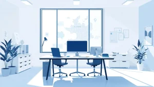 Visualisierung des modernen Büros eines Headhunters in Köln mit Recruiting-Materialien.