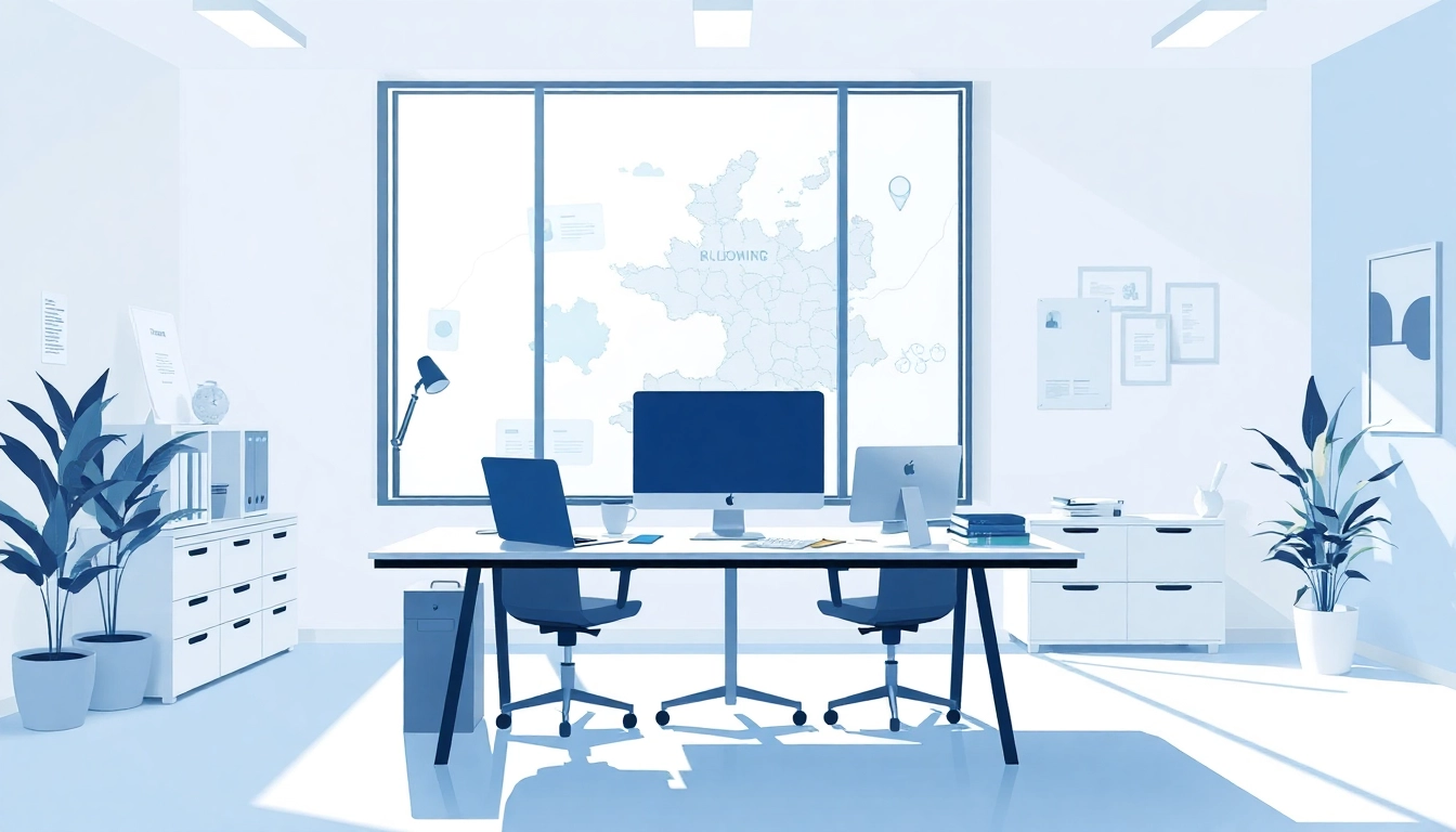 Visualisierung des modernen Büros eines Headhunters in Köln mit Recruiting-Materialien.