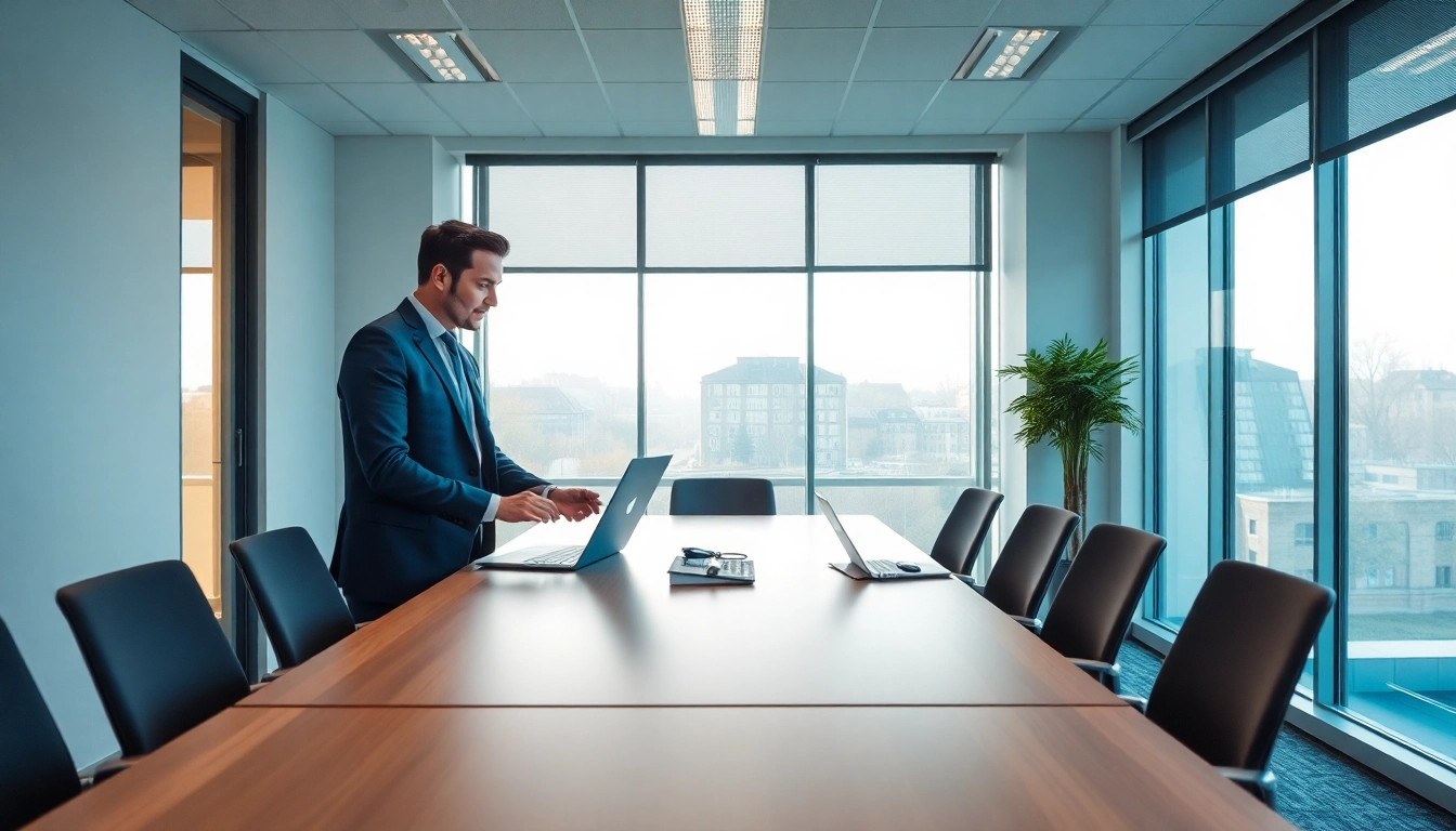 Headhunter Mannheim, der in einem modernen Büro professionell mit Klienten spricht.