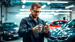 Spot Repair München: Techniker führt präzise Lackreparatur in Werkstatt durch.