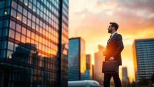 Headhunter Frankfurt showcases success with a professional in a dynamic cityscape.