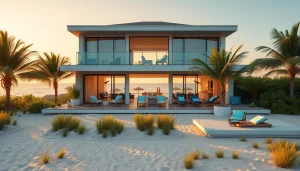 Erleben Sie das luxuriöse Ambiente eines Coastal Cabana mit Blick auf den Ozean und stilvollem Außendeck.