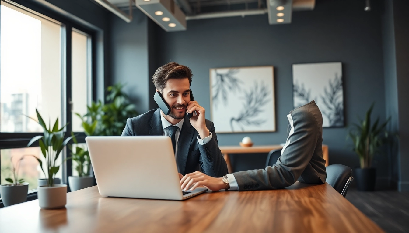 Headhunter IT arbeitet konzentriert im modernen Büro und telefoniert mit einem Kunden.