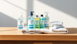 Das Autopflege Set zeigt erstklassige Reinigungsprodukte auf einem eleganten Tisch, bereit für optimale Fahrzeugpflege.