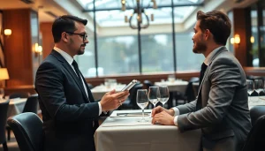 Headhunter Gastronomie im Gespräch mit einem Kandidaten in einem eleganten Restaurant.