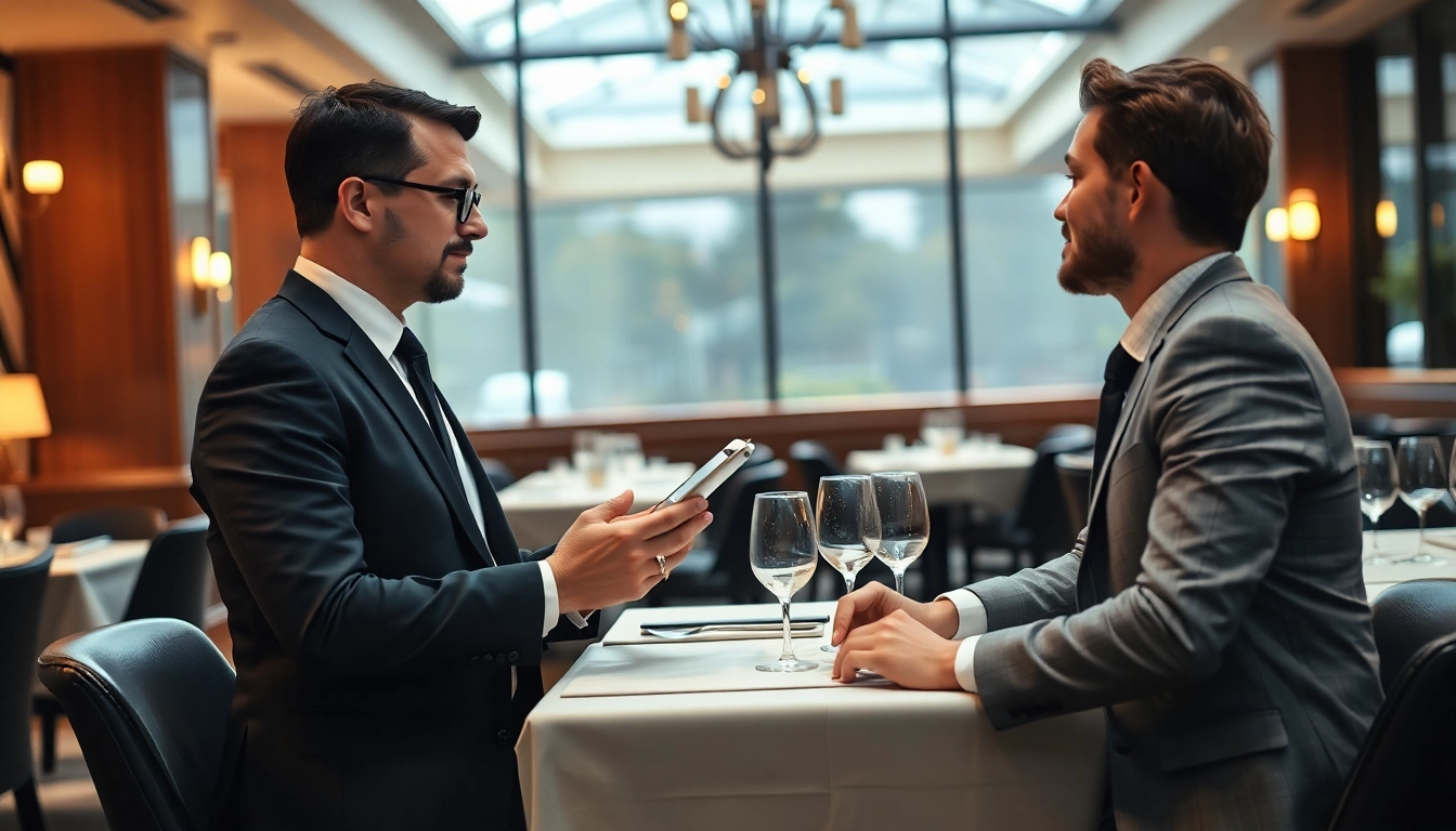 Headhunter Gastronomie im Gespräch mit einem Kandidaten in einem eleganten Restaurant.