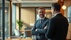 Headhunter Gastronomie in einem eleganten Büro führt ein Gespräch mit einem Klienten.