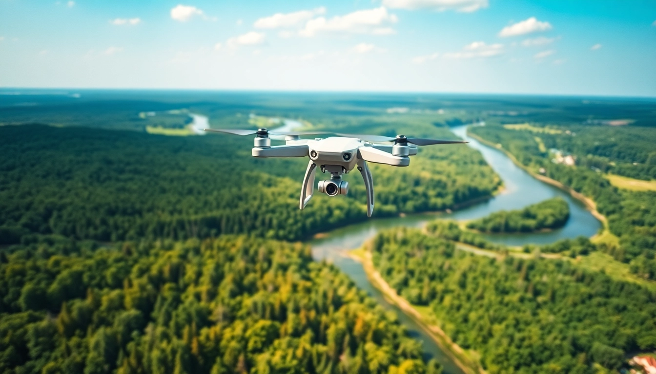 Drohnenfotos Brandenburg zeigen eine Drohne über der malerischen Landschaft Brandenburgs fliegen.