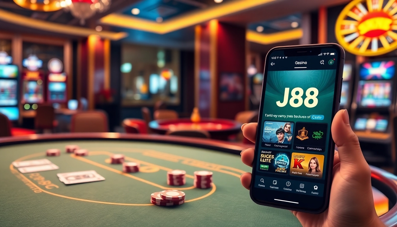 Experience the excitement of the J88 app with vibrant casino visuals and engaging gameplay.