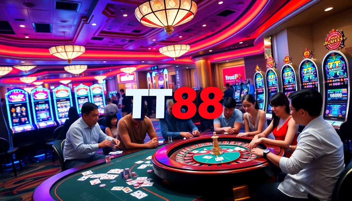 Experience excitement at TT88 casino with players enjoying roulette and slots.
