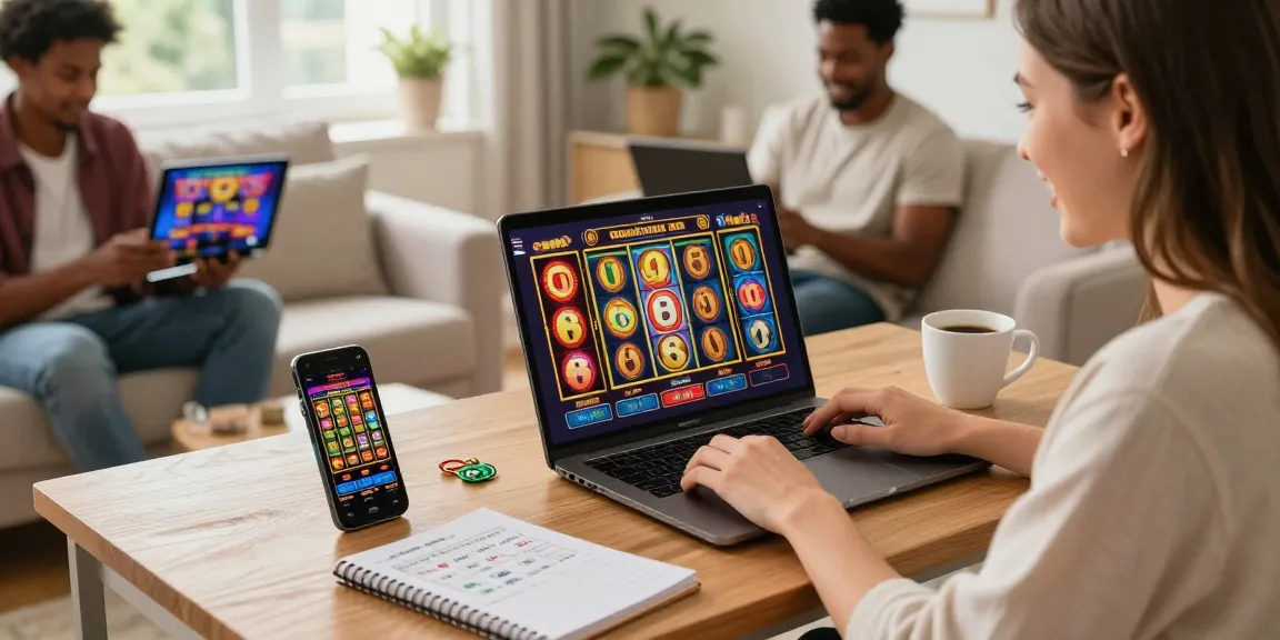 Pengguna menikmati Slot gacor di ruang tamu yang nyaman dengan layar laptop menampilkan permainan yang menarik.