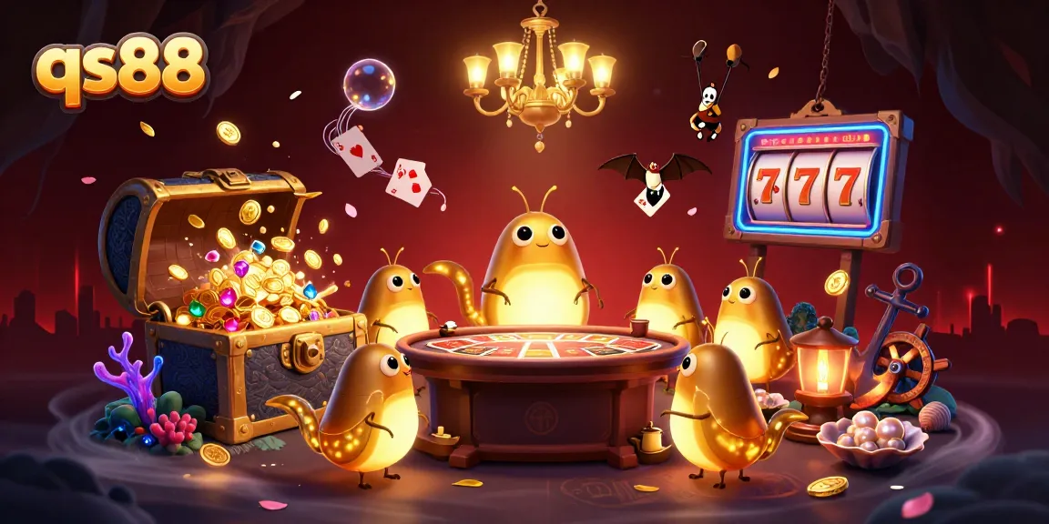 qs88 casino experience with glowworms and bat dealer in a vibrant, dynamic scene