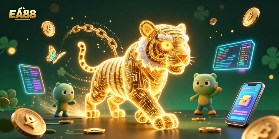 Experience thrilling gameplay at EA88 with dynamic digital elements and golden tiger symbolizing fortune.